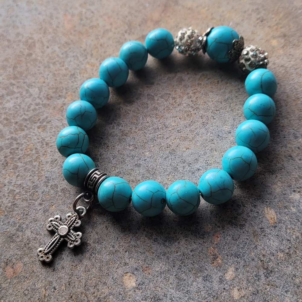 Agate Stone Bead Handmade Cross Bracelet